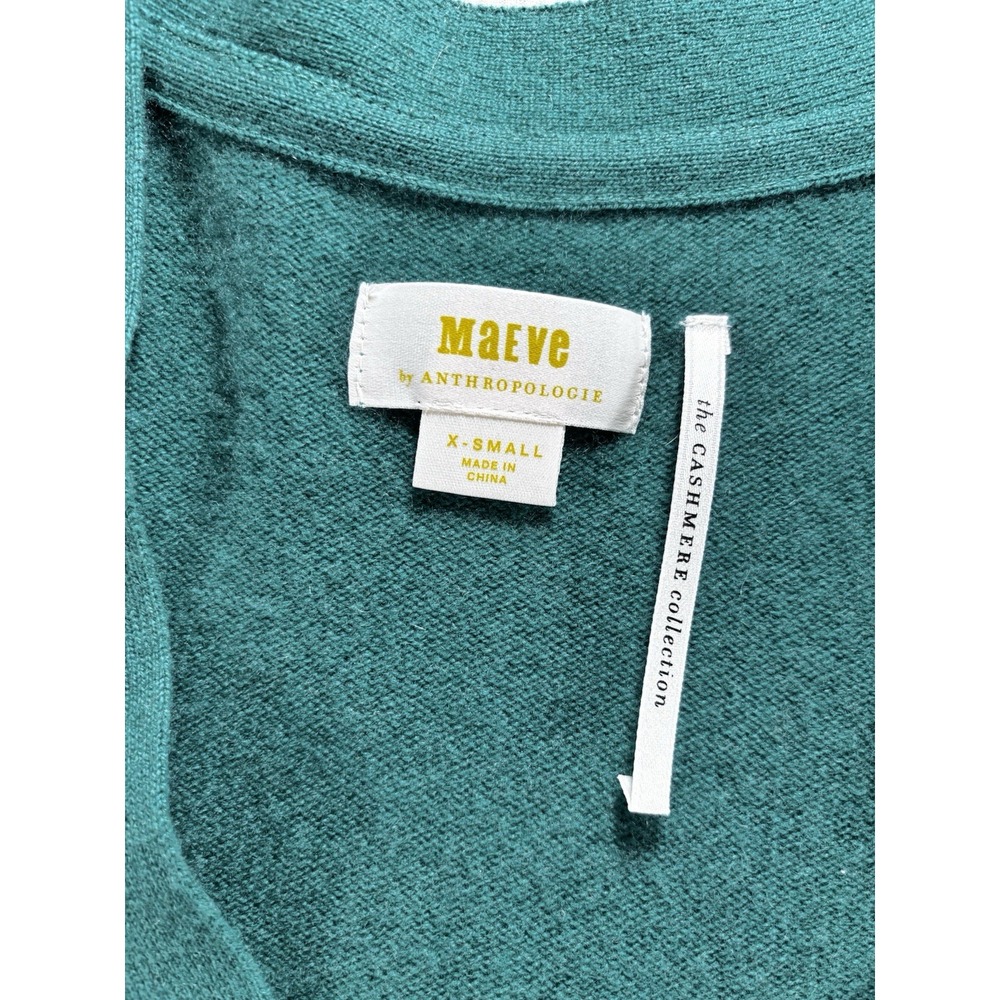 Anthropologie‎ Maeve Puff Sleeve 100% Cashmere Cardi Sweater Green XS - Picture 2 of 9